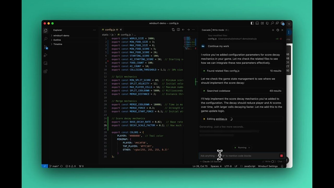 Windsurf Cascade agentic coding interface